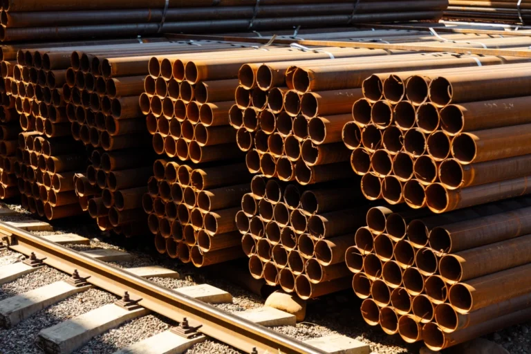 Seamless and welded pipes displayed in a stockyard, showcasing inventory management strategies.