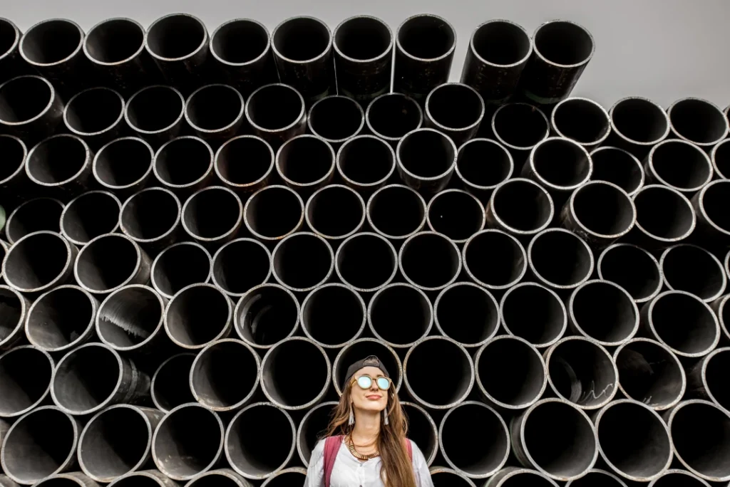 Stacked steel pipes in a warehouse, symbolizing supply chain challenges in the PVF industry.